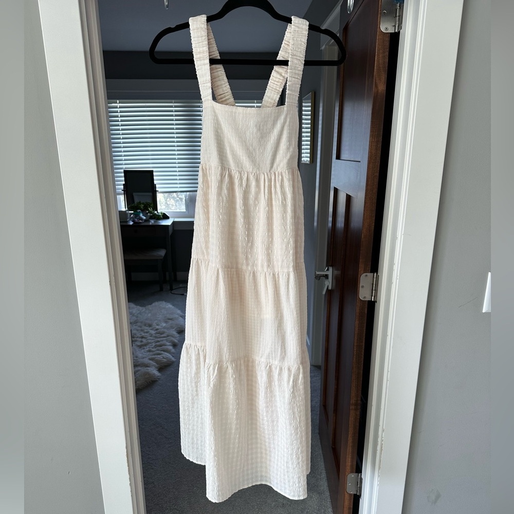 Crescent Cream criss cross midi dress